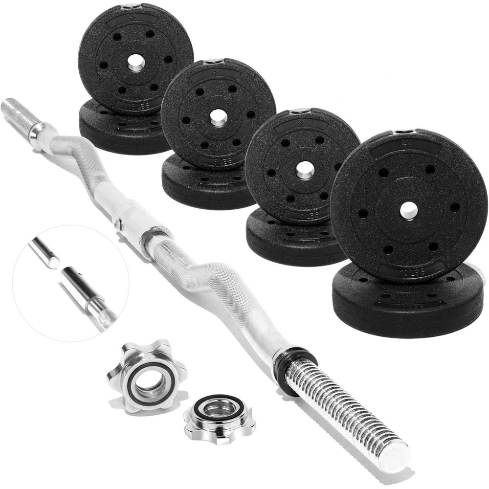 image:imageYes4All Standard Straight Barbell 60 amp EZ Curl Bar 47 Capacity 200 to 480 LB Weight Bar 1 to 2 Diameter Star Lock Collars Rubber Ring Barbell Spins Included for Deadlifts amp SquatsI Curl Bar 1 Set 50LB