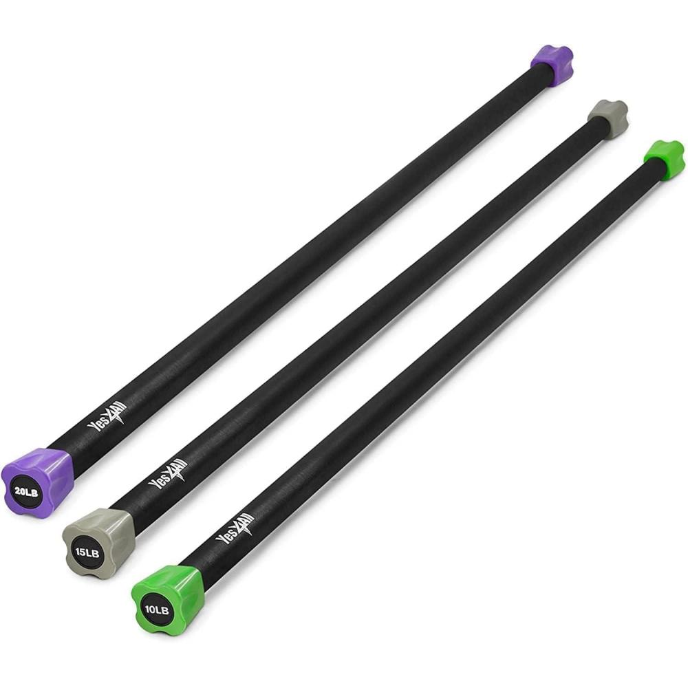 image:imageYes4All Total Body Workout Weighted Bar Resistance Band Bar Racks for Strength Training Exercise Bar for Yoga in Home and Gym SingleComboI Set 10 15 20lbs
