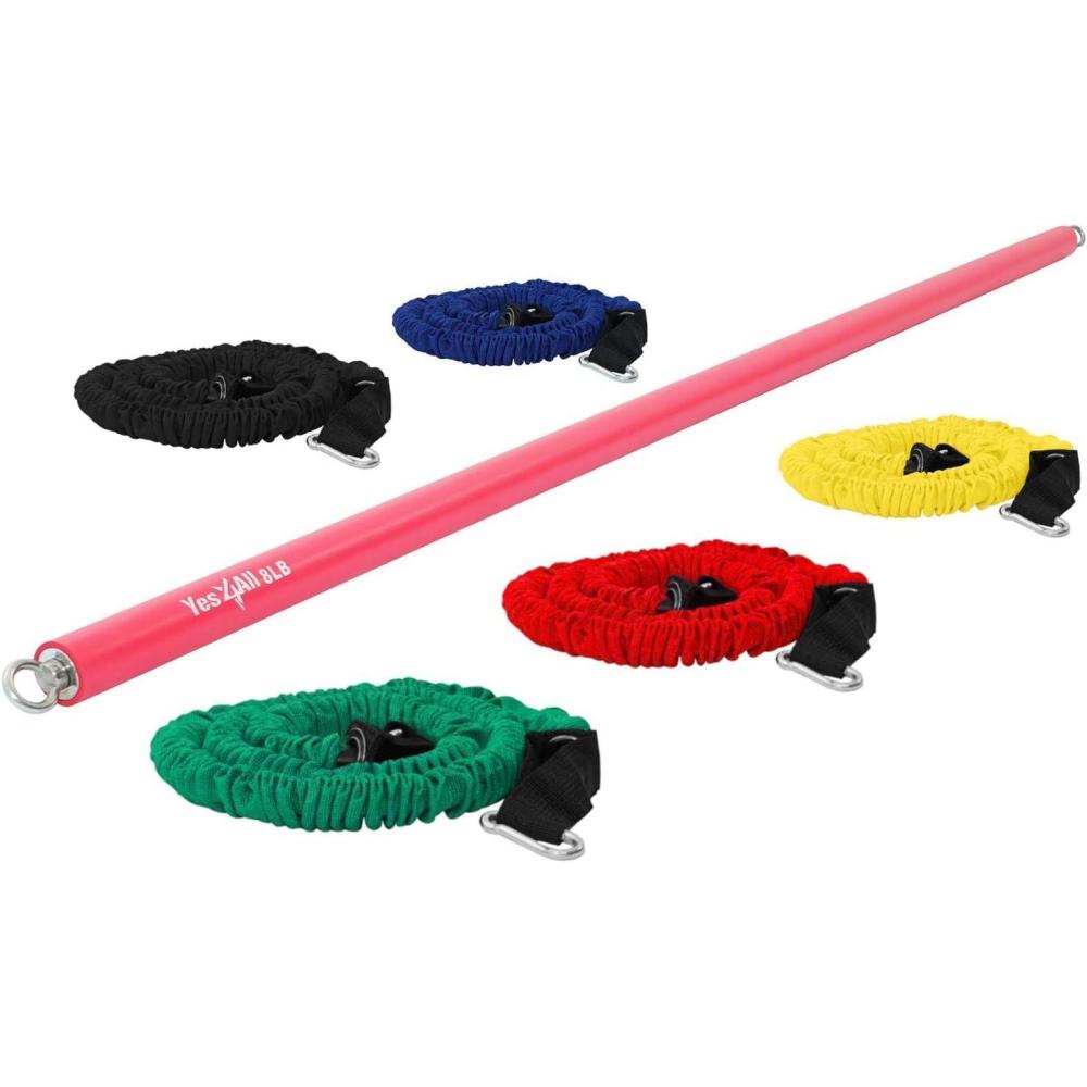 image:imageYes4All Total Body Workout Weighted Bar Resistance Band Bar Racks for Strength Training Exercise Bar for Yoga in Home and Gym SingleComboM 8lbs bar 5 resistance bands