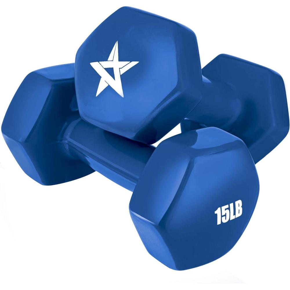 image:imageYes4All Vinyl Hexagon Dumbbell  Dumbbells Set of 2 Hand Weights for Home Gym amp Strength Training 215 lbs Weight OptionsG 15 lbs  Nautical Blue  Pair