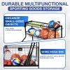 YES4ALL Sports Equipment Garage Organizer, Garage Ball Storage, Ball Cart, Ball Rack, Garage Organizer for Garage with Basket and Hooks, Rolling Sports Ball Storage Cart for Indoor/Outdoor Use, Steel