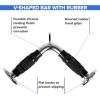 Yes4All Cable Machine Attachment, Row Handles, Tricep Rope, Straight Bar, V Bar, LAT Pulldown Accessories Load 880 LB for Home Gym(C. Double D Handle + Vshape Bar with Rubber)