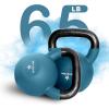 Yes4All Kettlebell, 5-65 LB Neoprene Coated Cast Iron Kettlebells, Wide Grip Handle & Flat Bottom for Swings, Squats, Deadlifts, Push Ups & Full Body Training at Home Gym – Single & Set(O. 65LB – Dark Purple)