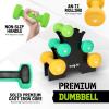 Yes4All Neoprene Coated Dumbbell Hand Weight Sets of 2 – Multiple Weight Options with 15 Colors, Anti-roll, Anti-Slip, Hexagon Shape(P. Multicolor – 33lbs – Set with Rack)