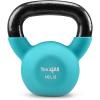 Yes4All Kettlebell, 5-65 LB Neoprene Coated Cast Iron Kettlebells, Wide Grip Handle & Flat Bottom for Swings, Squats, Deadlifts, Push Ups & Full Body Training at Home Gym – Single & Set(B. 10LB – Peacock Blue)