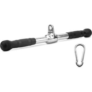 Yes4All Cable Machine Attachment, Double D Handle & Tricep Rope Cable Attachment, Weight Machine Accessories Load 880 LB for Home Gym(H. Metal rotating bar rubber chrome)