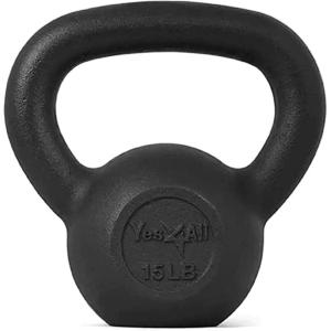 Yes4All Cast Iron Kettlebell, Strength Training Kettlebells 5-80 Lb (5,10,15,20,25,30,35,40,45,50,60,70,80 Lb) for Full Body Workout, Push up, Strength Training – Single & Kettlebell Set of 2 for Men(C.Black 15lbs)