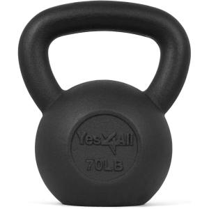Yes4All Cast Iron Kettlebell, Strength Training Kettlebells 5-80 Lb (5,10,15,20,25,30,35,40,45,50,60,70,80 Lb) for Full Body Workout, Push up, Strength Training – Single & Kettlebell Set of 2 for Men(L.Black 70lbs)