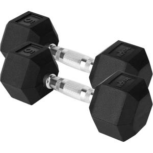 Yes4All Chrome/Rubber Grip Encased Hex Dumbbells – Hand Weights With Anti-Slip 10-30 LBS Pair(A. 05lbs – Pair)