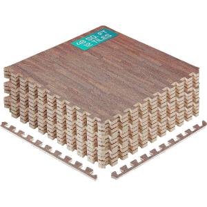 Yes4All EVA Interlocking Mats, Puzzle Floor Tiles, Foam Floor Padding with Border for Furniture, Home Space, Living Room, Garage(G. 48 Square Feet (12 Tiles) – Dark Oak Wood)