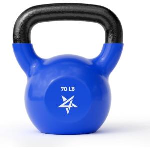 Yes4All Kettlebell, 5-100 LB Vinyl Coated Cast Iron Strength Training Kettlebells for Home Gym Exercises, Fitness, Full Body Workout Equipment, Push Ups, and Grip Strength(O. 70LB – Dark Blue)