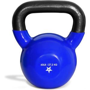Yes4All Kettlebell, 5-100 LB Vinyl Coated Cast Iron Strength Training Kettlebells for Home Gym Exercises, Fitness, Full Body Workout Equipment, Push Ups, and Grip Strength(M. 60LB – Dark Blue)