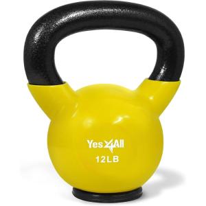 Yes4All Kettlebells Rubber Base, Kettlebell Set for Women, Strength Training Kettlebells Weights (10-65 lbs)(C. 12LB – Yellow)