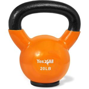 Yes4All Kettlebells Rubber Base, Kettlebell Set for Women, Strength Training Kettlebells Weights (10-65 lbs)(E. 20LB – Orange)