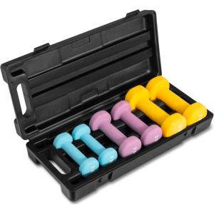 Yes4All Neoprene Coated Dumbbell Hand Weight Sets – Multiple Weight Options with Rack, Anti-roll, Anti-Slip, Hexagon Shape(D. SET WITH CASE 1-2-4lb pair)
