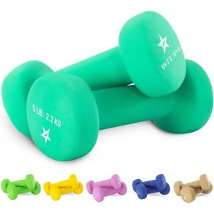 Yes4All Neoprene Coated Dumbbell Hand Weight Sets of 2 – Multiple Weight Options with 15 Colors, Anti-roll, Anti-Slip, Hexagon Shape(D. Dark Green – 5lbs – Pair)