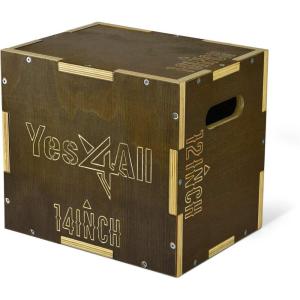 Yes4All Plyo Box, 3-in-1 Wooden Box Jumps for Home Gym, 450 lbs Boxes Step Up with Smooth Edges & Wide Built-in Handles for Jumping, Strength Training, Lunges, Squats, Dips(C. Wood – Moss Brown)