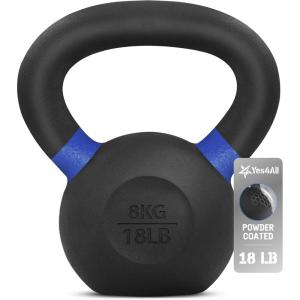 Yes4All Powder Coated Kettlebell, Cast Iron Core Kettlebells with Non-Slip Handle & Flat Bottom for Conditioning, Heavy Duty for Strength Training, 9lb to 71lb – Single & Pair(Dark Blue)