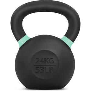 Yes4All Powder Coated Kettlebell, Cast Iron Core Kettlebells with Non-Slip Handle & Flat Bottom for Conditioning, Heavy Duty for Strength Training, 9lb to 71lb – Single & Pair(Light Green)