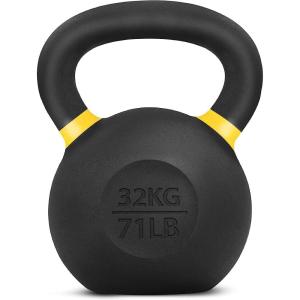 Yes4All Powder Coated Kettlebell, Cast Iron Core Kettlebells with Non-Slip Handle & Flat Bottom for Conditioning, Heavy Duty for Strength Training, 9lb to 71lb – Single & Pair(Yellow)