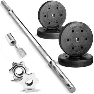 Yes4All Standard Straight Barbell 60″ & EZ Curl Bar 47″, Capacity 200 to 480 LB, Weight Bar 1″ to 2″ Diameter – Star Lock Collars, Rubber Ring, Barbell Spins Included for Deadlifts & Squats(G. Straight Bar 1″ Set 50LB)