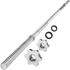 Yes4All Standard Straight Barbell 60″ & EZ Curl Bar 47″, Capacity 200 to 480 LB, Weight Bar 1″ to 2″ Diameter – Star Lock Collars, Rubber Ring, Barbell Spins Included for Deadlifts & Squats(A. 1″ Straight Barbell – Chrome)