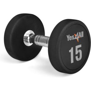 Yes4All Urethane Dumbbell with Anti-Slip Knurled Handle 5-50 LB for Muscle Building – Sold Individually(C. 15 Pounds)
