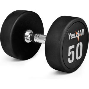 Yes4All Urethane Dumbbell with Anti-Slip Knurled Handle 5-50 LB for Muscle Building – Sold Individually(J1. 50 Pounds)
