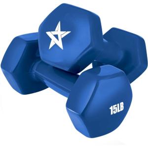Yes4All Vinyl Hexagon Dumbbell – Dumbbells Set of 2 Hand Weights for Home Gym & Strength Training (2-15 lbs Weight Options)(G. 15 lbs – Nautical Blue – Pair)