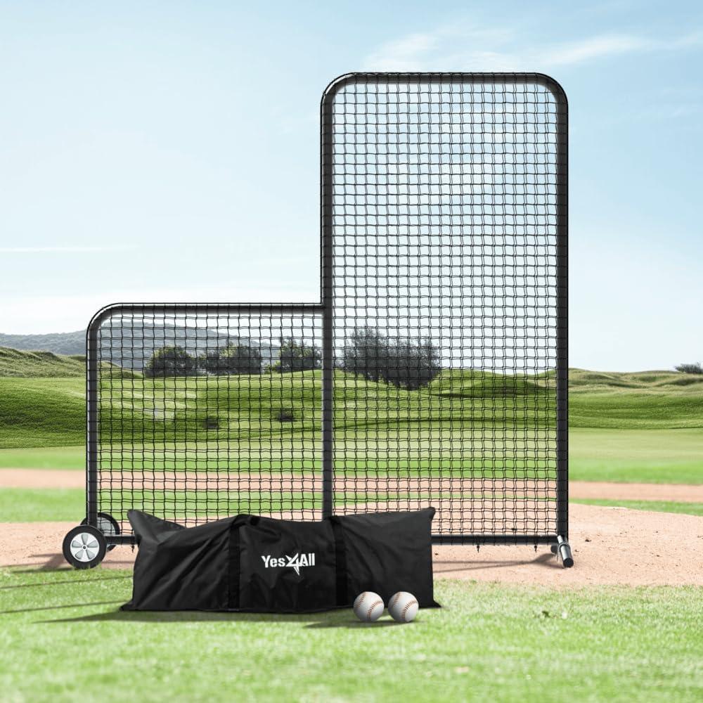 image:imageAnova L Screen Baseball Net for Batting and Pitching with 2 Basic Baseballs and Carry Bag Included Baseball amp Softball Screen 7x7ft with Wheels Pitching Net Black