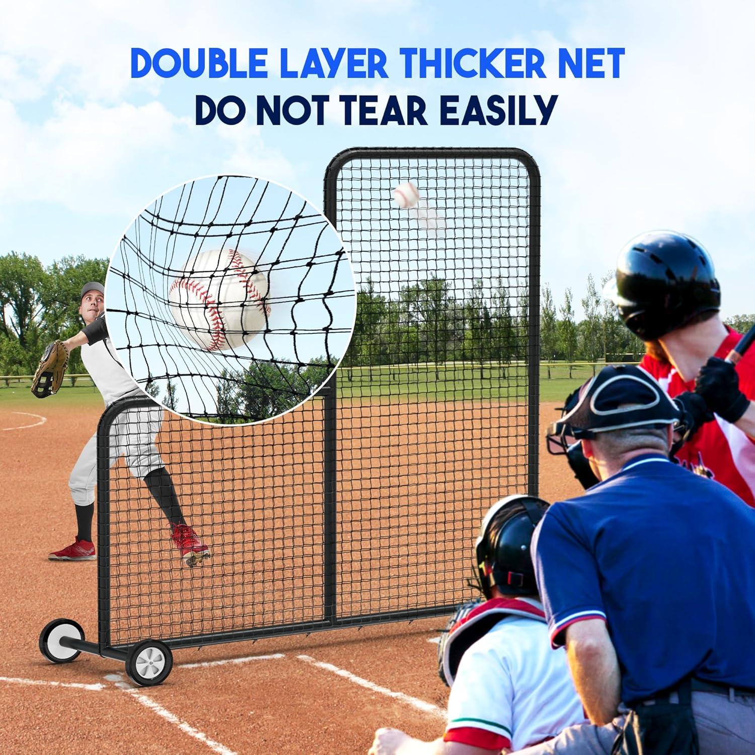 image:imageAnova L Screen Baseball Net for Batting and Pitching with 2 Basic Baseballs and Carry Bag Included Baseball amp Softball Screen 7x7ft with Wheels Pitching Net Black