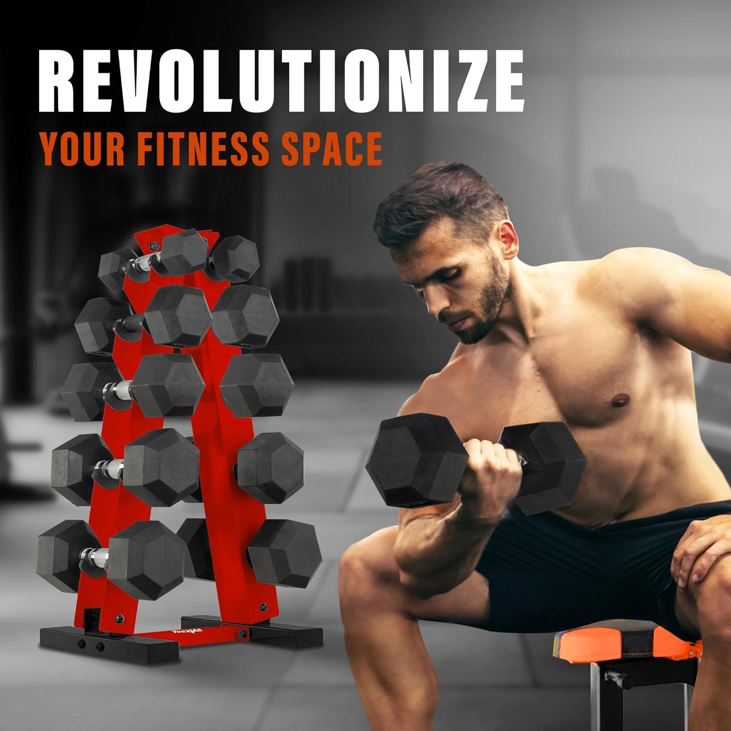 image:imageYES4ALL Dumbbell Rack Stand Only 5 Tier A Frame Weight Rack for DumbbellsRed