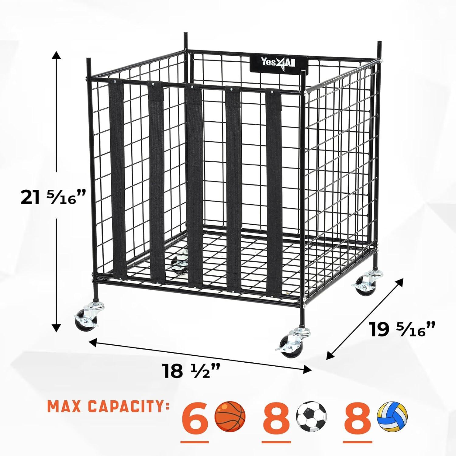 image:imageYES4ALL Rolling Ball Cart Volleyball Basketball Holder Toy Balls Bin for Garage Cage Storage Racks with Lockable Wheels Sports Equipment Organizer Ball Rack for Outdoor Indoor Use