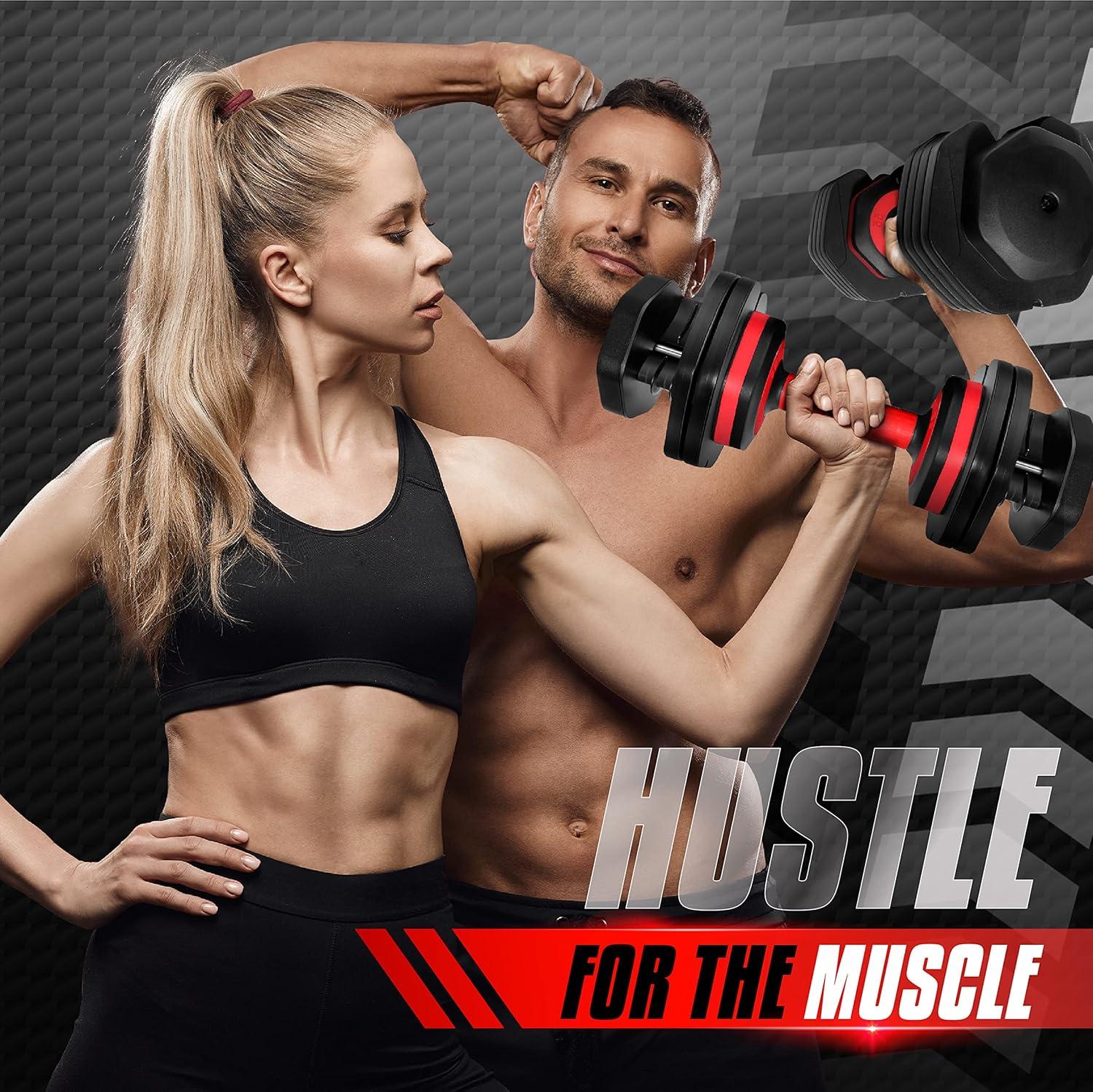 image:imageYes4All 2555LB Adjustable Dumbbells PairSingle 5in1 Dumbbells Adjustable Weights with AntiSlip Handle amp Sturdy Prolocks55LBS Pair Red Grip