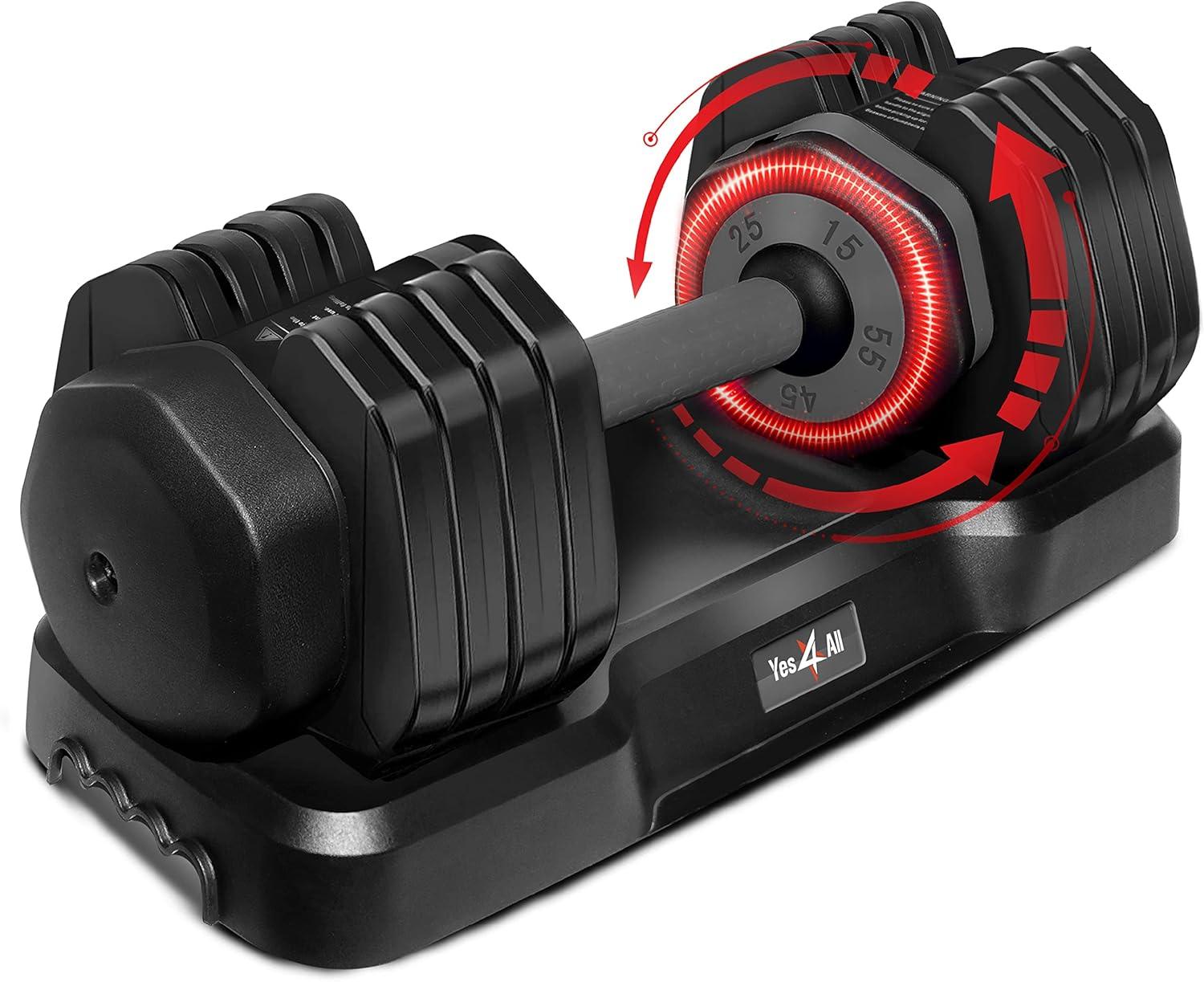 image:imageYes4All 2555LB SinglePair Adjustable Dumbbells Weights 5 in 1 Free Weights Dumbbell with One Second Dial Handle for Different Workout LevelsGrey Grip