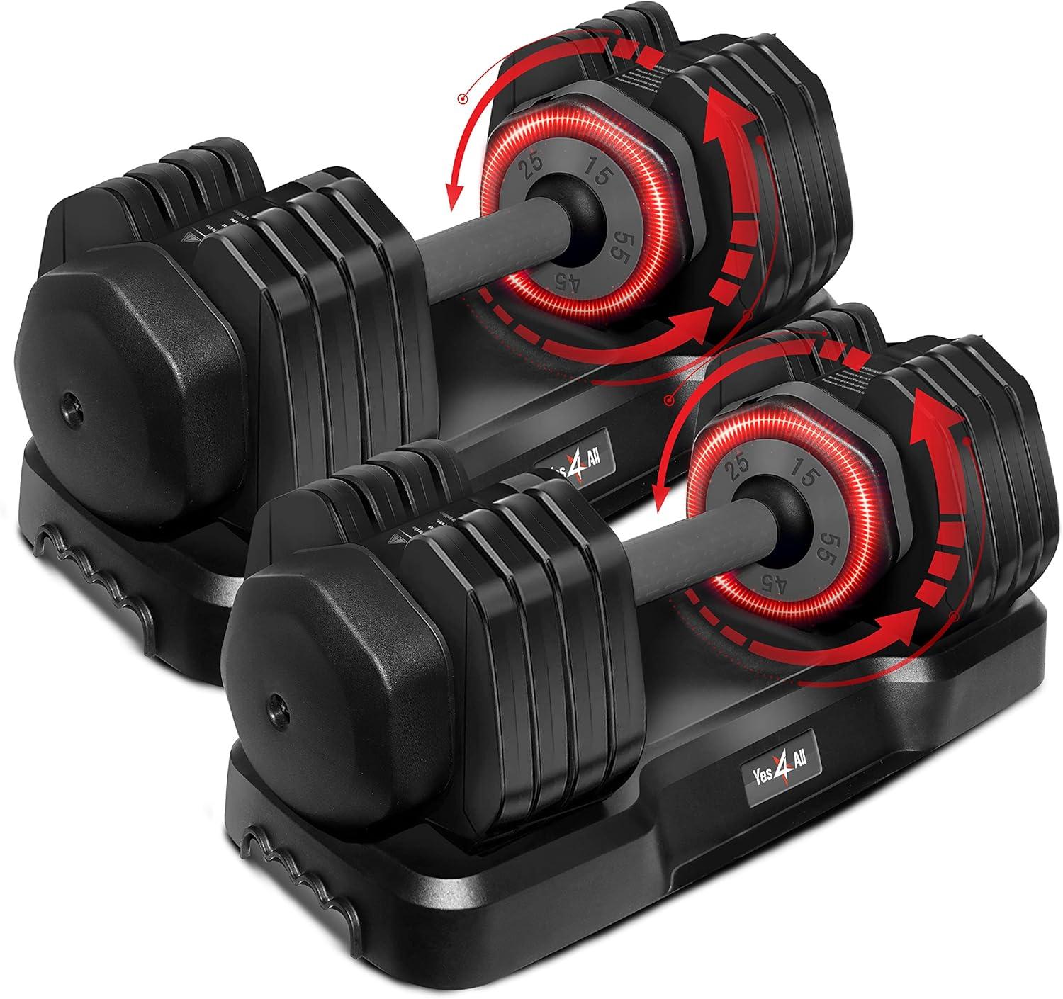image:imageYes4All 2555LB SinglePair Adjustable Dumbbells Weights 5 in 1 Free Weights Dumbbell with One Second Dial Handle for Different Workout LevelsGrey Grip