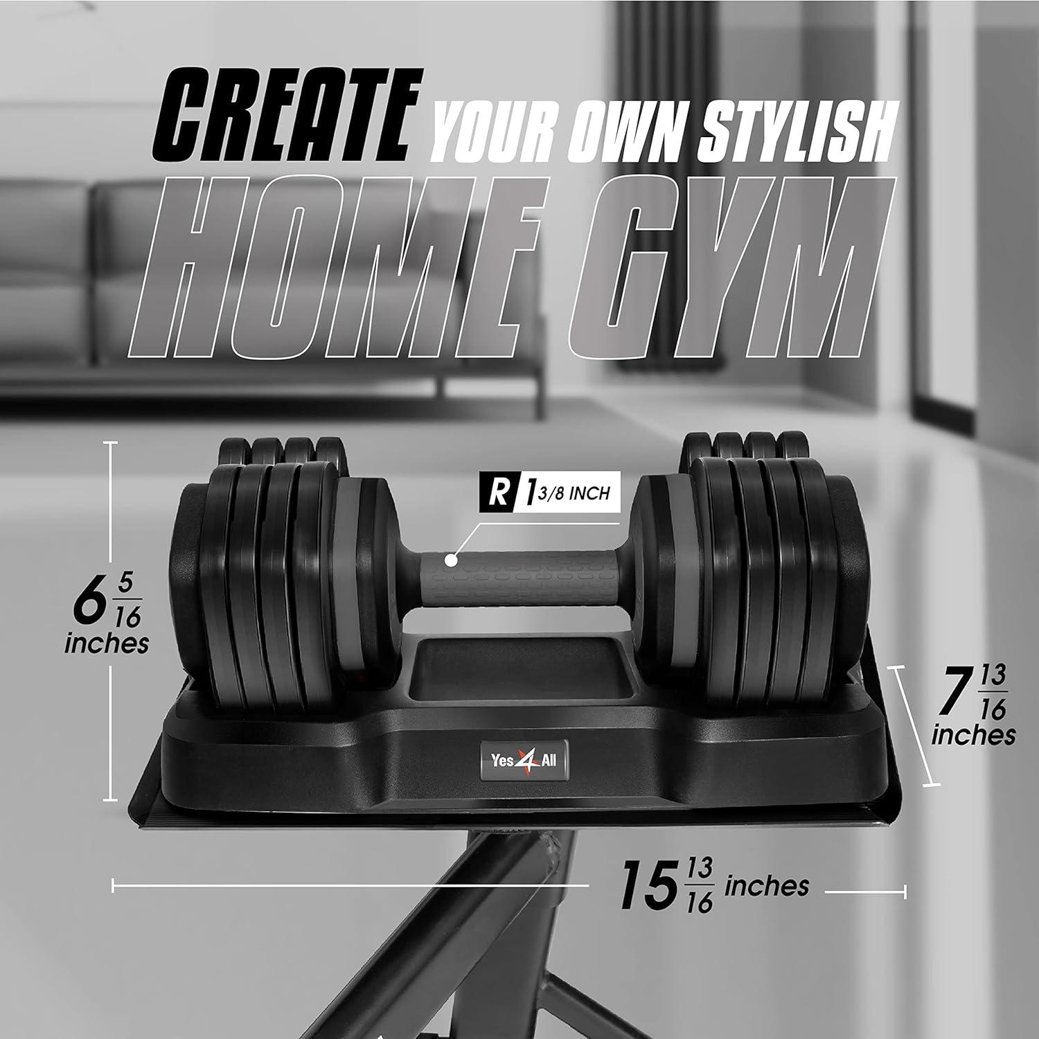 image:imageYes4All 2555LB SinglePair Adjustable Dumbbells Weights 5 in 1 Free Weights Dumbbell with One Second Dial Handle for Different Workout LevelsGrey Grip