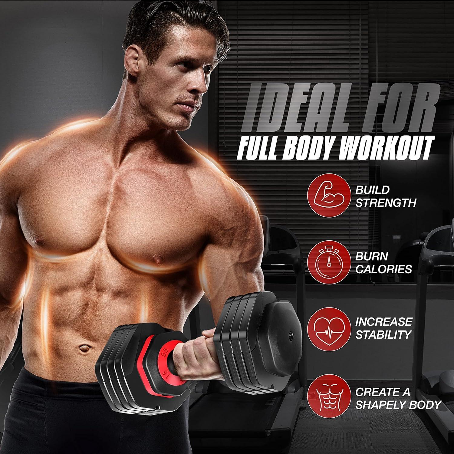 image:imageYes4All 2555LB SinglePair Adjustable Dumbbells Weights 5 in 1 Free Weights Dumbbell with One Second Dial Handle for Different Workout LevelsRed Grip