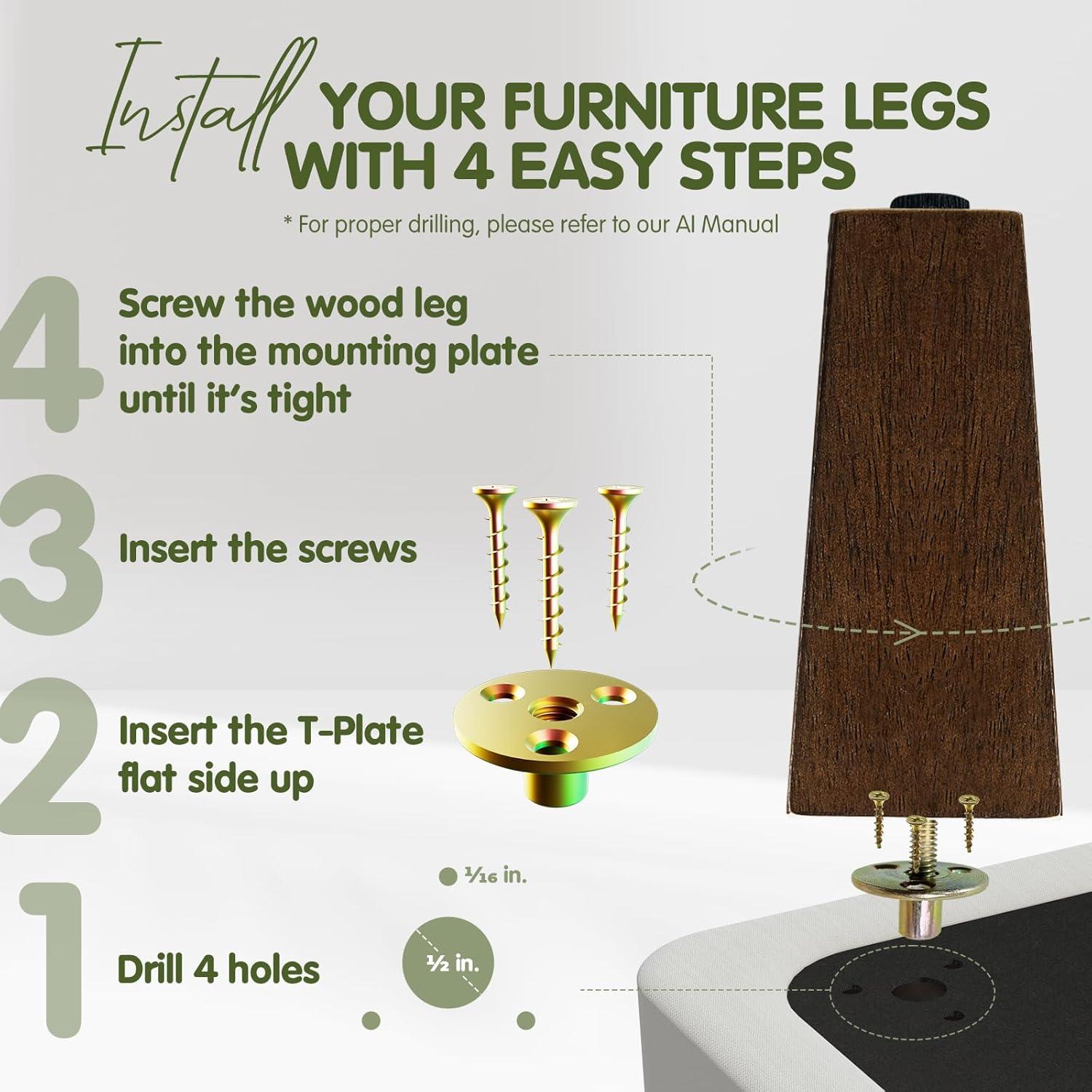 image:imageYes4All 3 Inches Square Wood Furniture Legs Set of 4 Wooden Replacement Feet for Couch Adjustable Sofa Ottomans Tapered Leg with Leveler Brown Solid Wood Parts for Table ChairSquare Brown