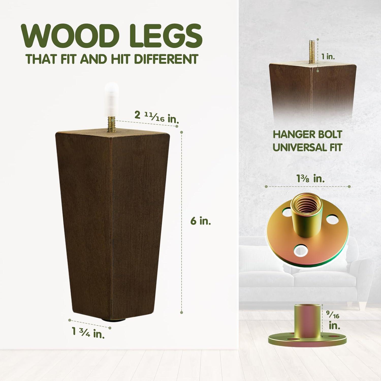 image:imageYes4All 3 Inches Square Wood Furniture Legs Set of 4 Wooden Replacement Feet for Couch Adjustable Sofa Ottomans Tapered Leg with Leveler Brown Solid Wood Parts for Table ChairSquare Brown
