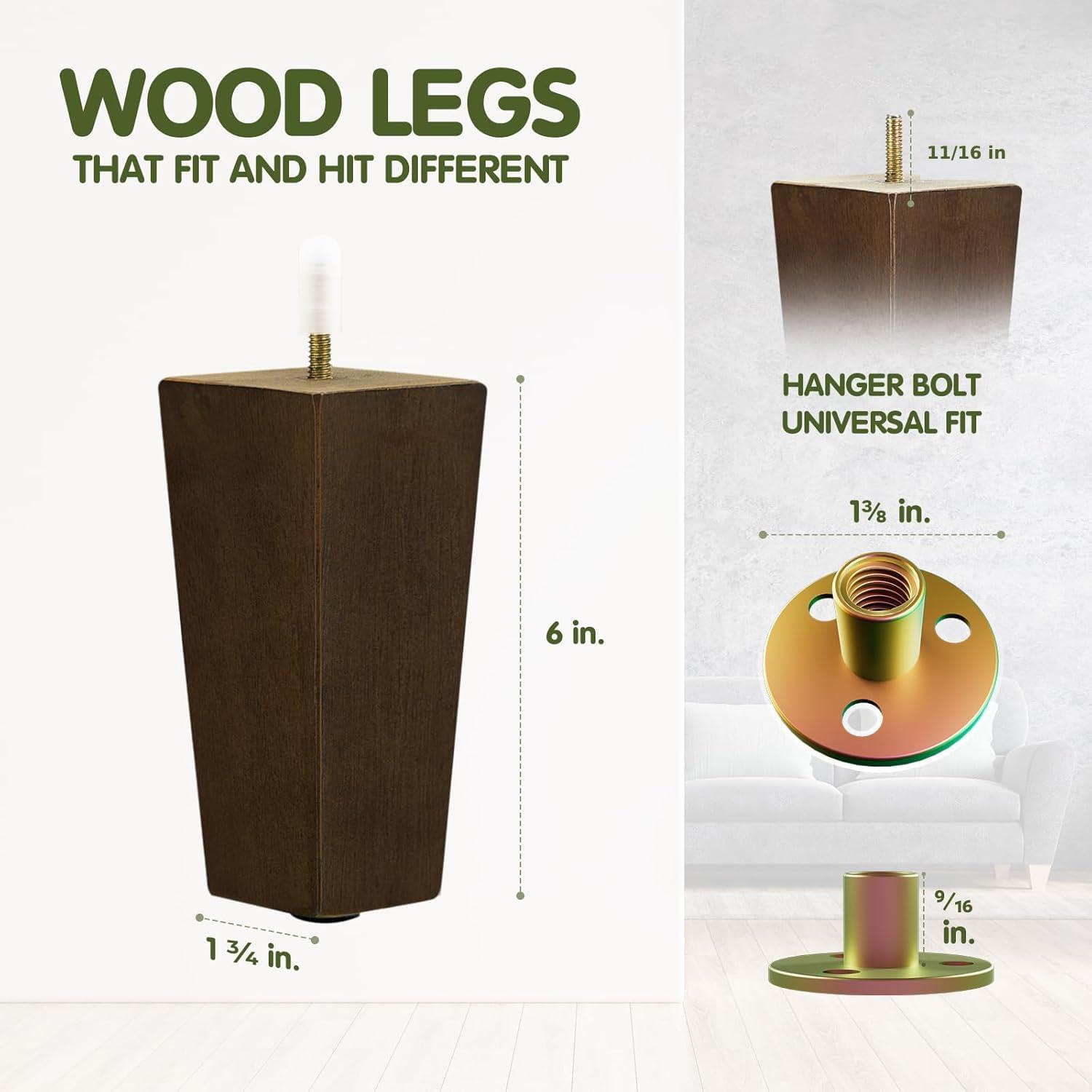 image:imageYes4All 3 Inches Square Wood Furniture Legs Set of 4 Wooden Replacement Feet for Couch Adjustable Sofa Ottomans Tapered Leg with Leveler Brown Solid Wood Parts for Table ChairSquare Wood Leg