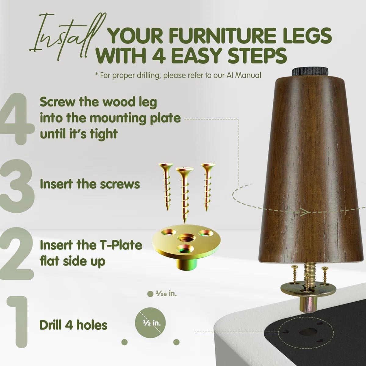 image:imageYes4All 3 Inches Square Wood Furniture Legs Set of 4 Wooden Replacement Feet for Couch Adjustable Sofa Ottomans Tapered Leg with Leveler Brown Solid Wood Parts for Table ChairRound Brown