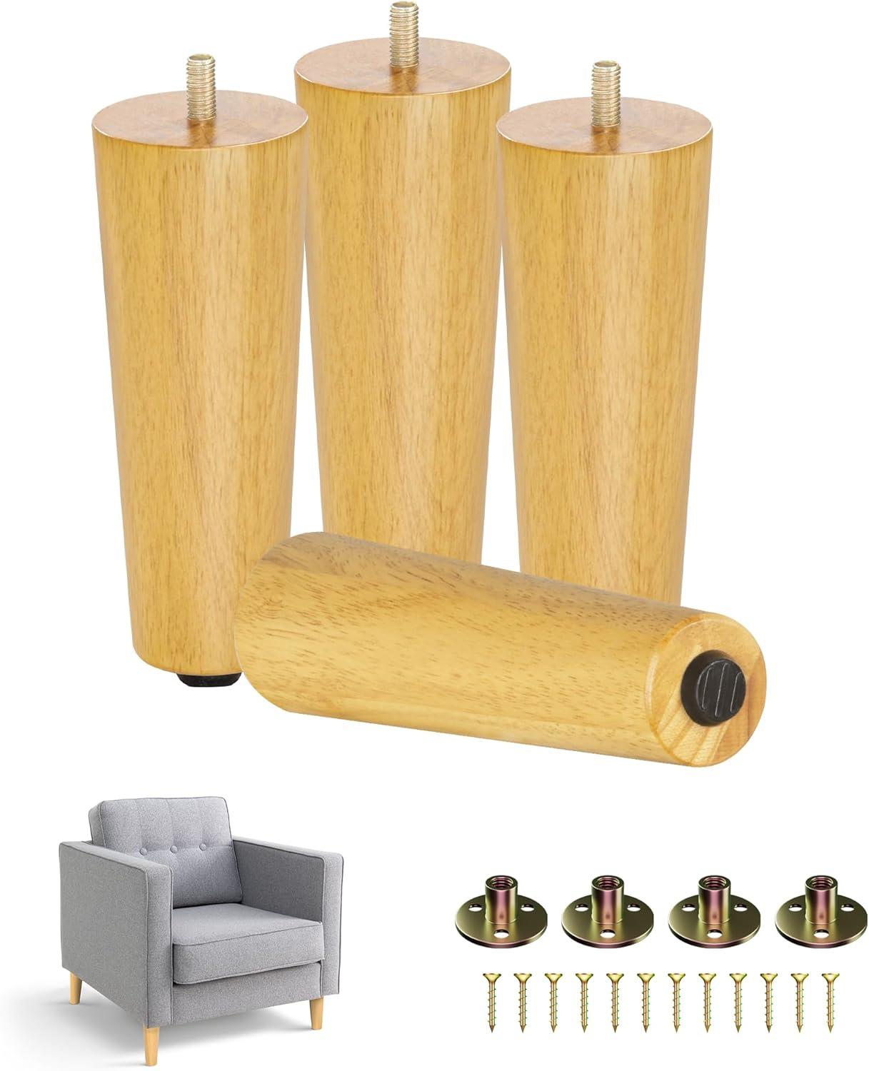 image:imageYes4All 3 Inches Square Wood Furniture Legs Set of 4 Wooden Replacement Feet for Couch Adjustable Sofa Ottomans Tapered Leg with Leveler Brown Solid Wood Parts for Table ChairRound Natural