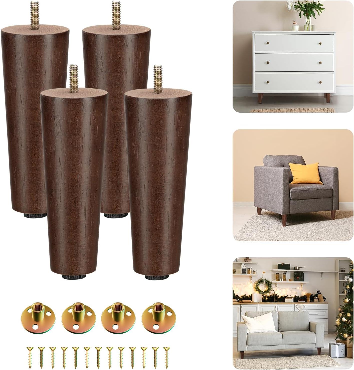 image:imageYes4All 3 Inches Square Wood Furniture Legs Set of 4 Wooden Replacement Feet for Couch Adjustable Sofa Ottomans Tapered Leg with Leveler Brown Solid Wood Parts for Table ChairRound Brown