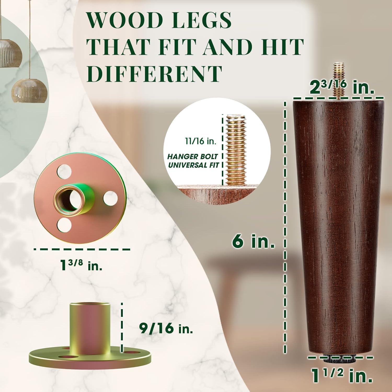 image:imageYes4All 3 Inches Square Wood Furniture Legs Set of 4 Wooden Replacement Feet for Couch Adjustable Sofa Ottomans Tapered Leg with Leveler Brown Solid Wood Parts for Table ChairRound Brown