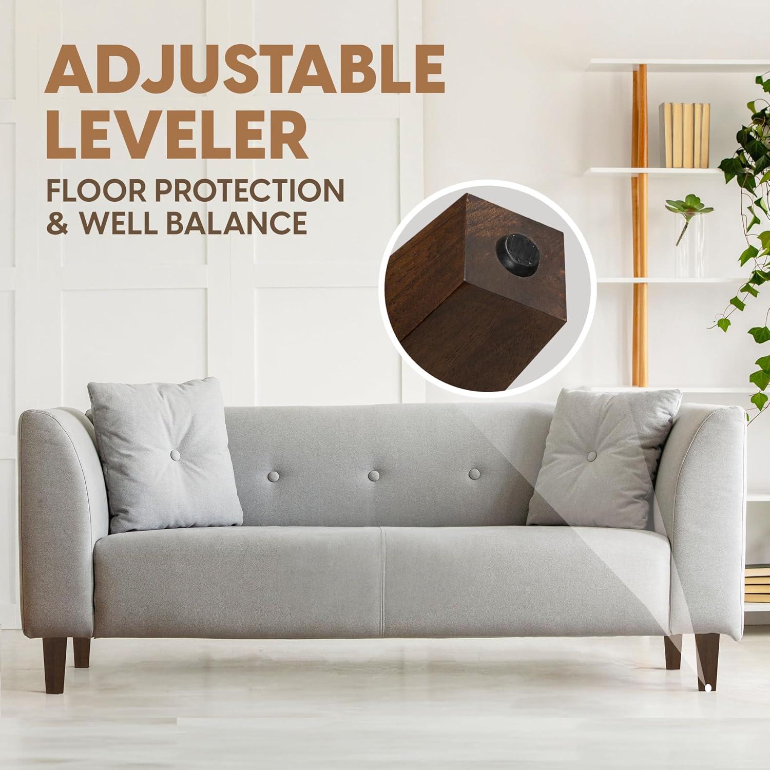 image:imageYes4All 3 Inches Square Wood Furniture Legs Set of 4 Wooden Replacement Feet for Couch Adjustable Sofa Ottomans Tapered Leg with Leveler Brown Solid Wood Parts for Table ChairSquare Brown