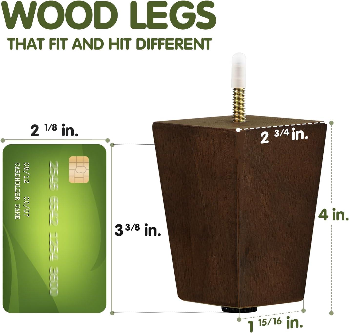 image:imageYes4All 3 Inches Square Wood Furniture Legs Set of 4 Wooden Replacement Feet for Couch Adjustable Sofa Ottomans Tapered Leg with Leveler Brown Solid Wood Parts for Table ChairSquare Brown