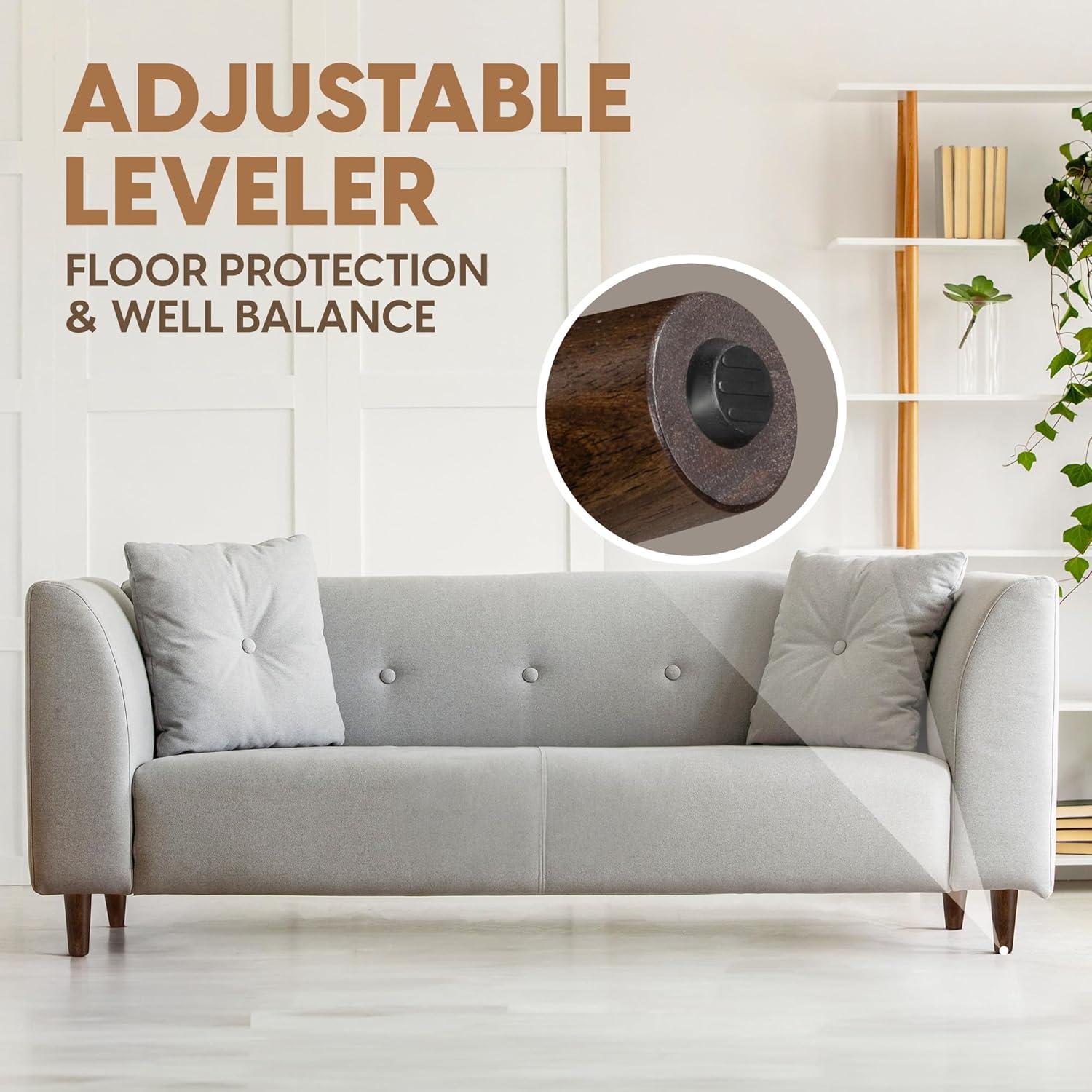 image:imageYes4All 3 Inches Square Wood Furniture Legs Set of 4 Wooden Replacement Feet for Couch Adjustable Sofa Ottomans Tapered Leg with Leveler Brown Solid Wood Parts for Table ChairRound Brown