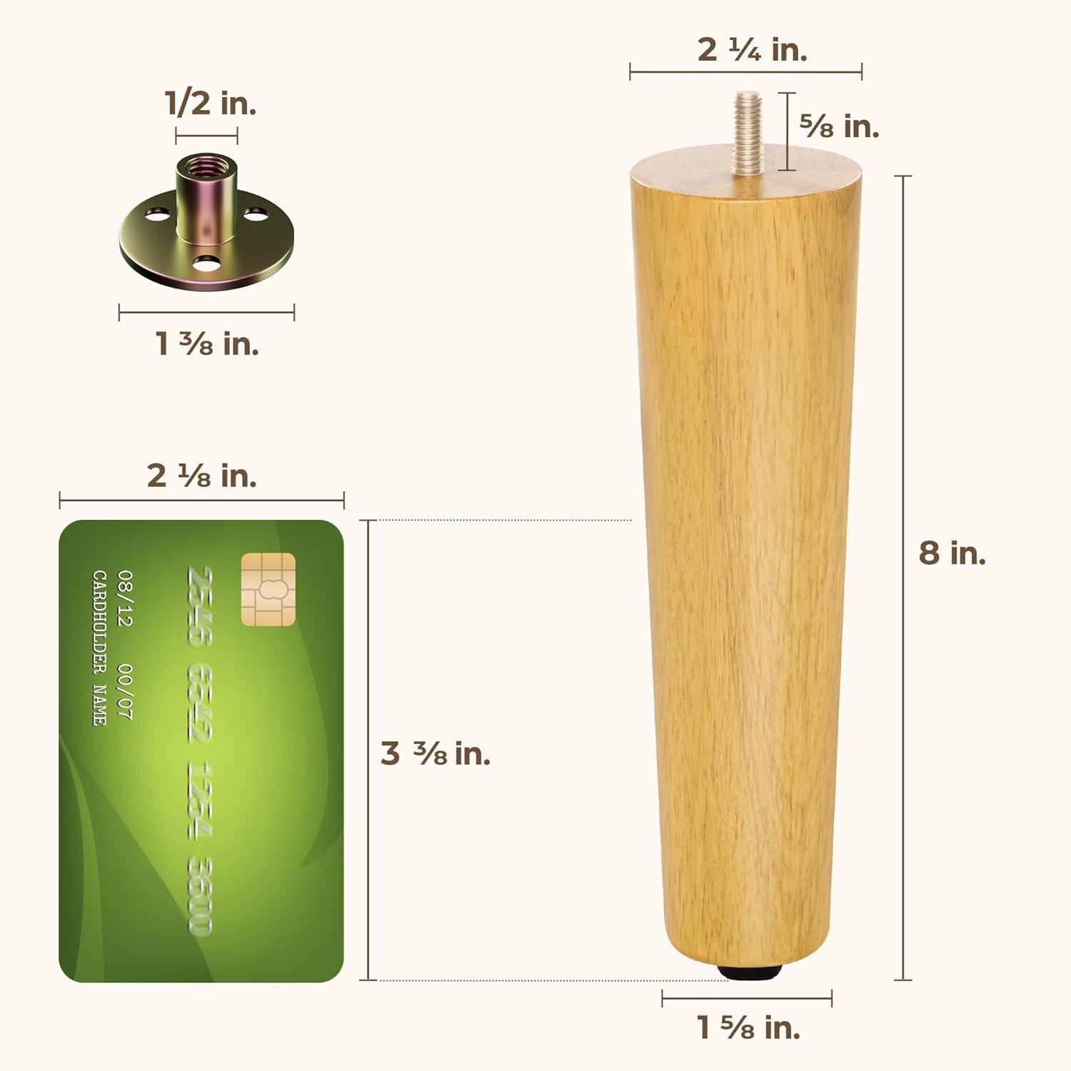 image:imageYes4All 3 Inches Square Wood Furniture Legs Set of 4 Wooden Replacement Feet for Couch Adjustable Sofa Ottomans Tapered Leg with Leveler Brown Solid Wood Parts for Table ChairRound Natural