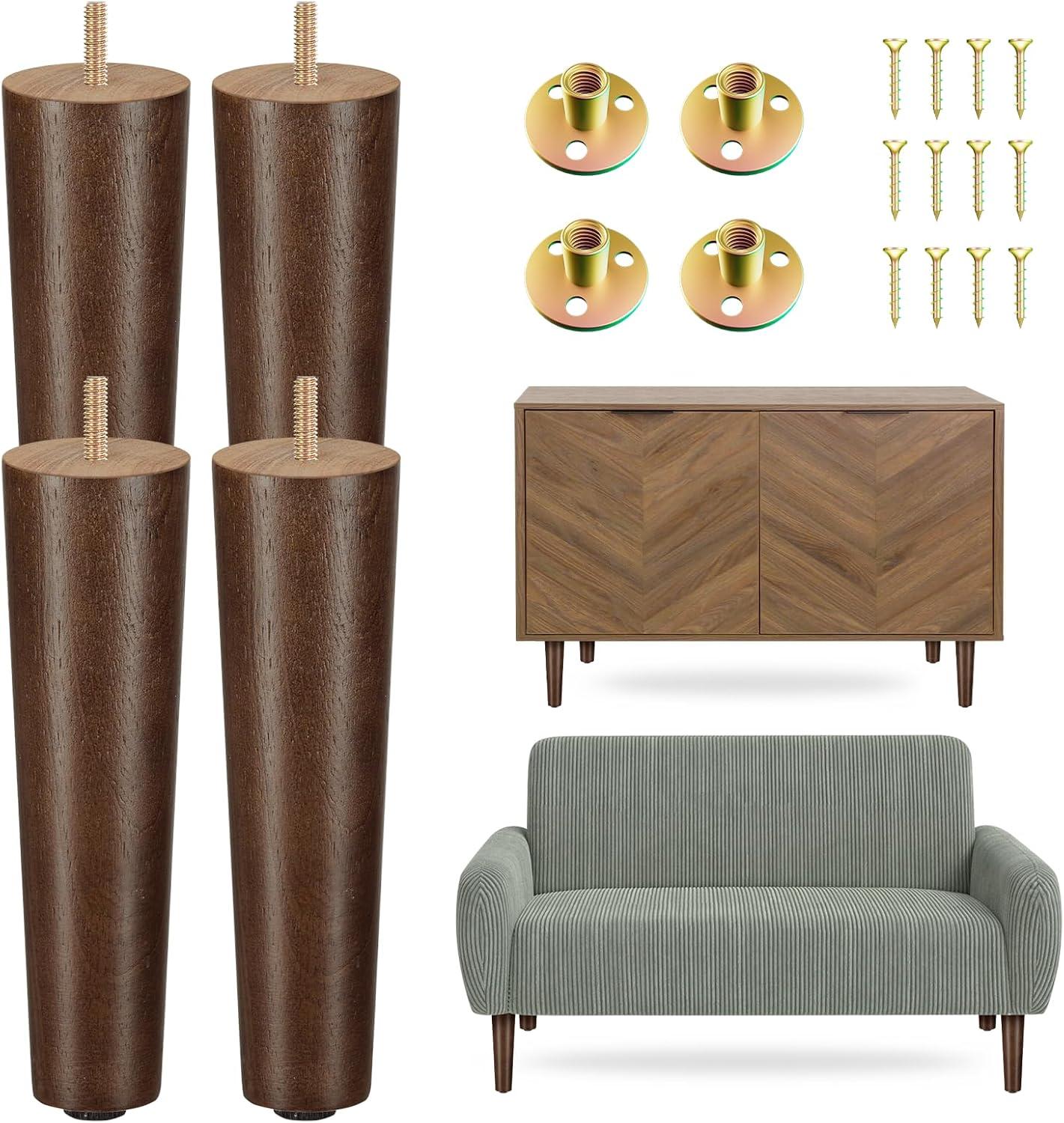 image:imageYes4All 3 Inches Square Wood Furniture Legs Set of 4 Wooden Replacement Feet for Couch Adjustable Sofa Ottomans Tapered Leg with Leveler Brown Solid Wood Parts for Table ChairRound Brown